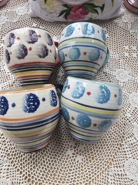 Anthropologie Multi-Colored Spongeware Dote & Rings Barista Coffee &Tea Mugs...
